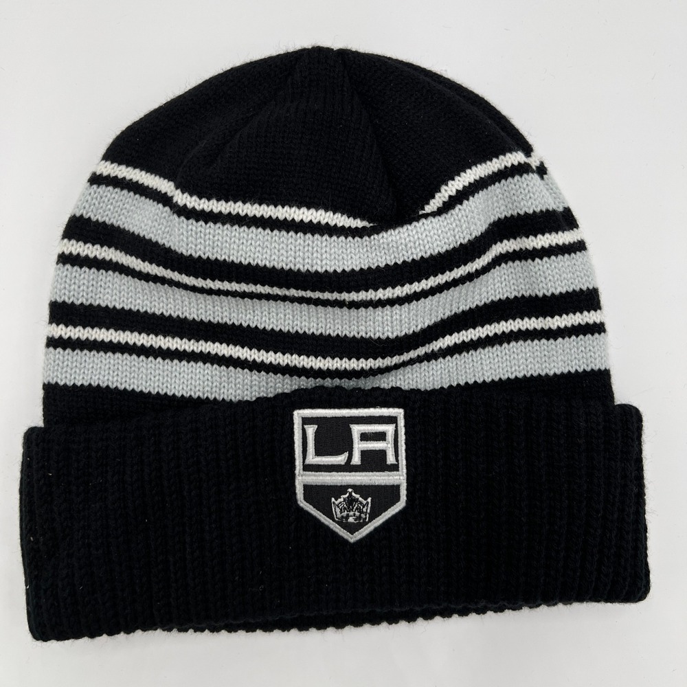 Adidas NHL LA Kings Beanie Hat Black Silver Striped Cuffed Knit Cap One Size NEW